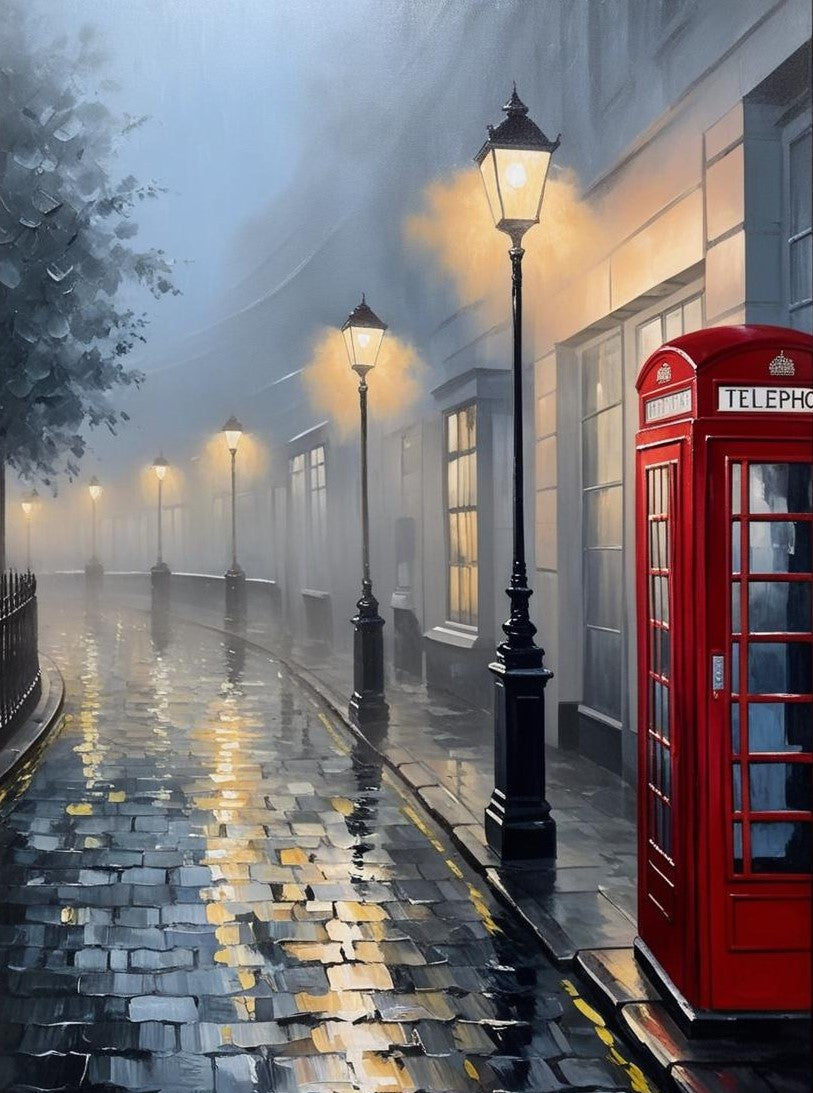 Paint By Number London’s Rainy Cobblestone Lane