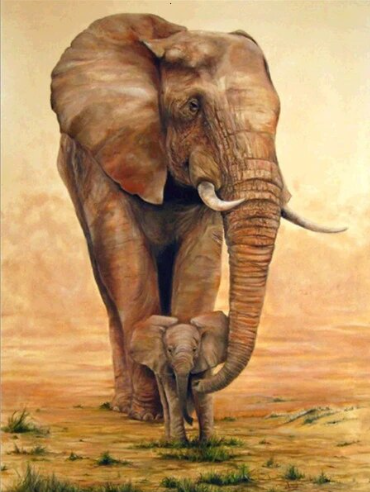 Mother's Embrace Elephant and Babies