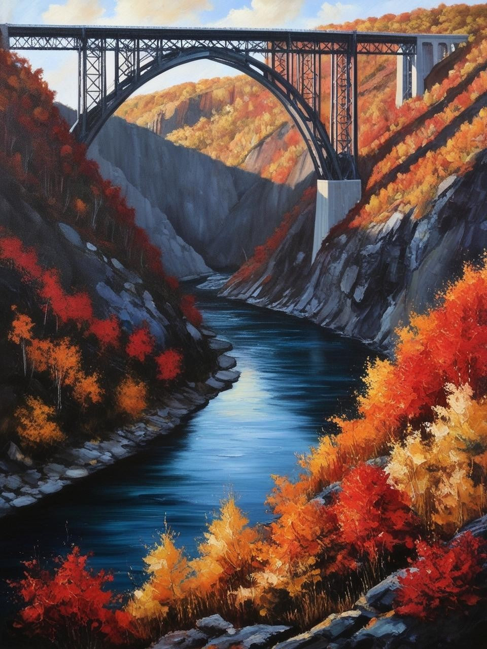 Paint by Number New River Gorge National Park (West Virginia) The Majestic Arch Bridge Over the Gorge