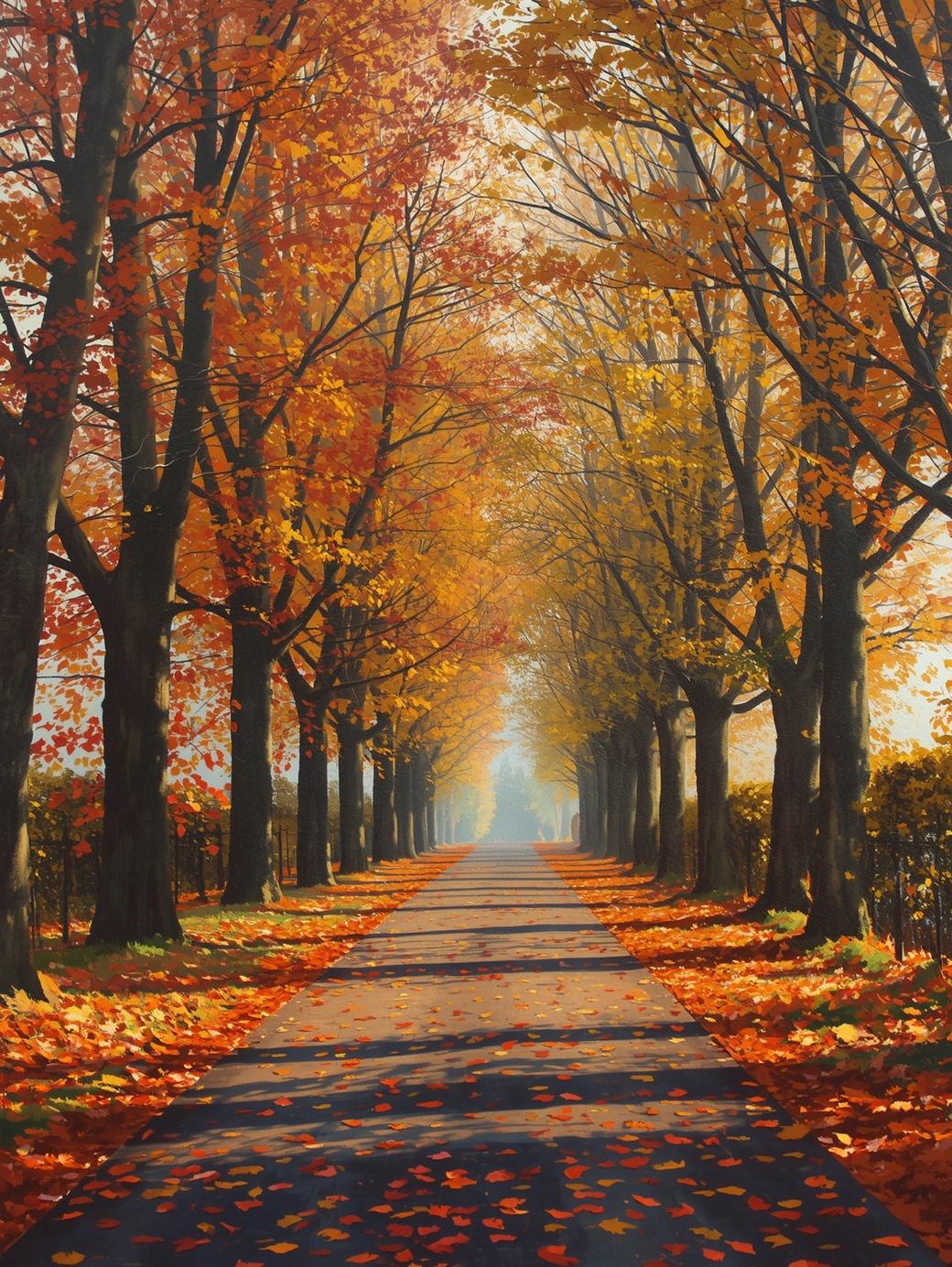 Paint by Number Tree-Lined Autumn Road – Classic Fall Acrylic Painting Kit for Adults