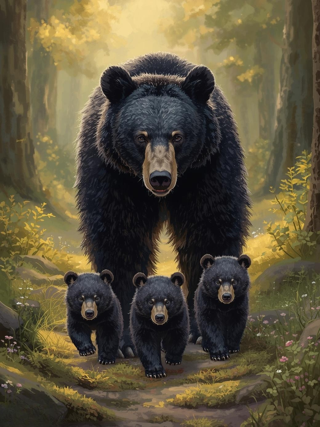 Paint By Number Bear Family in Woodland – Tender Nature Painting Kit