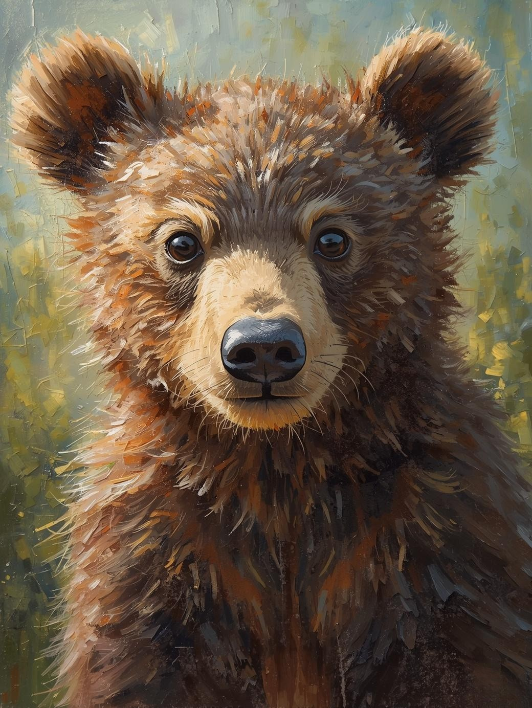 Paint By Number Brown Bear Cub in Woodland – Cute Nature Painting Kit