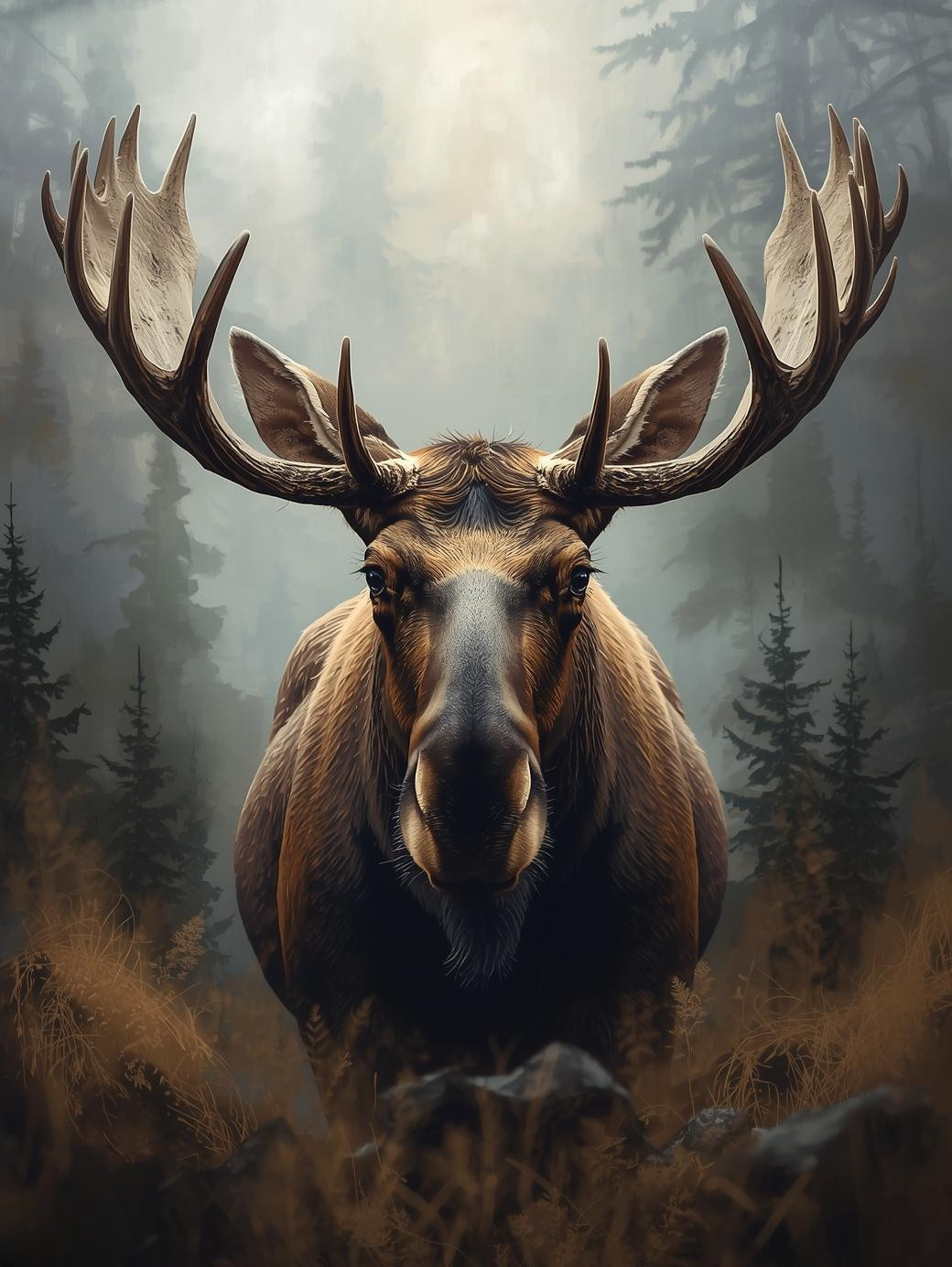 Paint By Number Bull Moose Portrait – Majestic Forest Wildlife Painting Kit