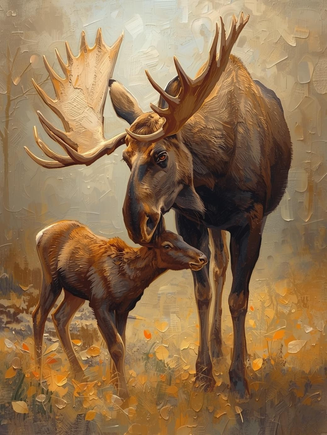 Paint By Number Bull Moose with Calf – Heartwarming Forest Wildlife Art Kit