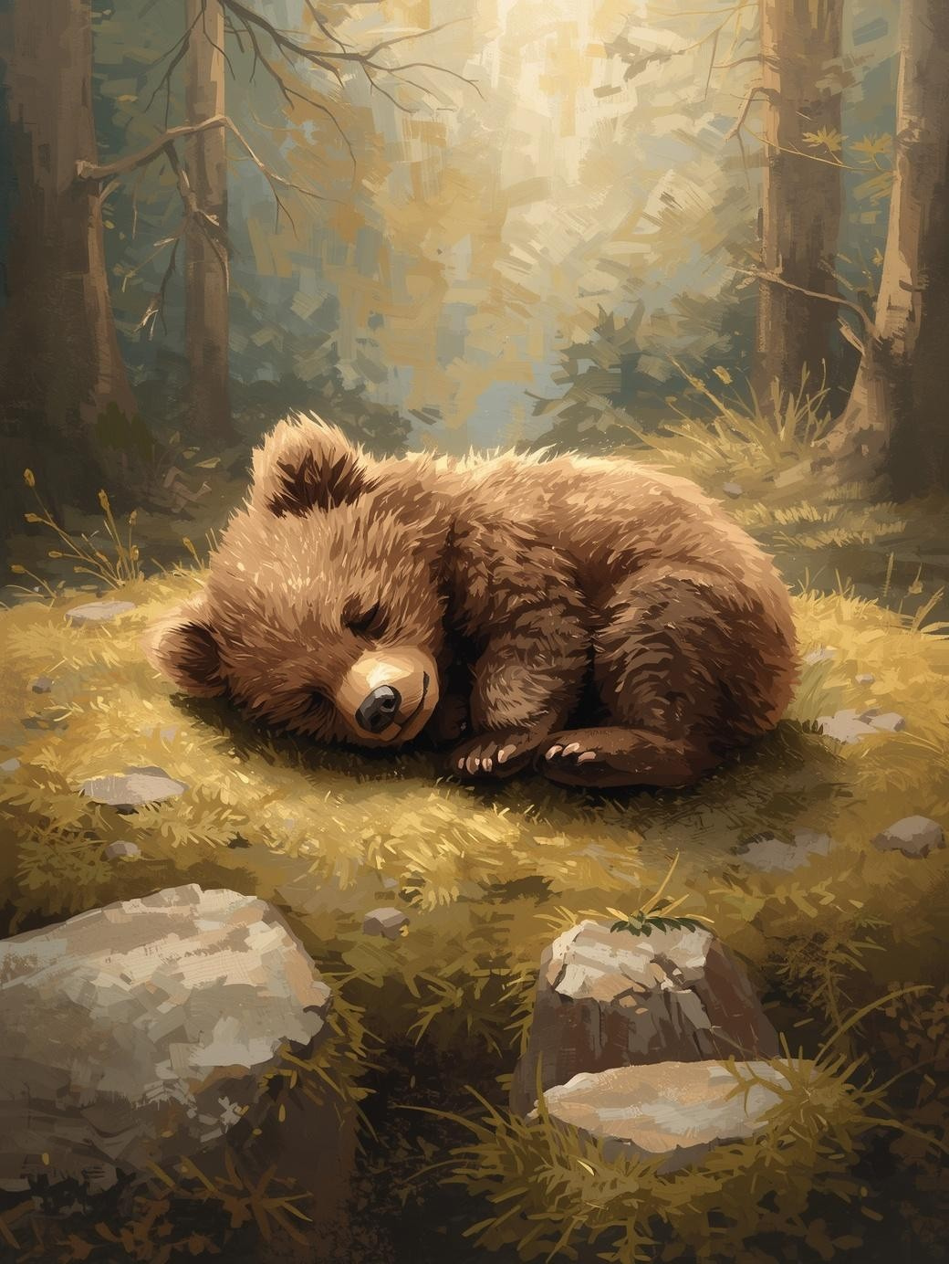 Paint By Number Cozy Bear Cub Napping – Heartwarming Woodland Wildlife Painting Kit