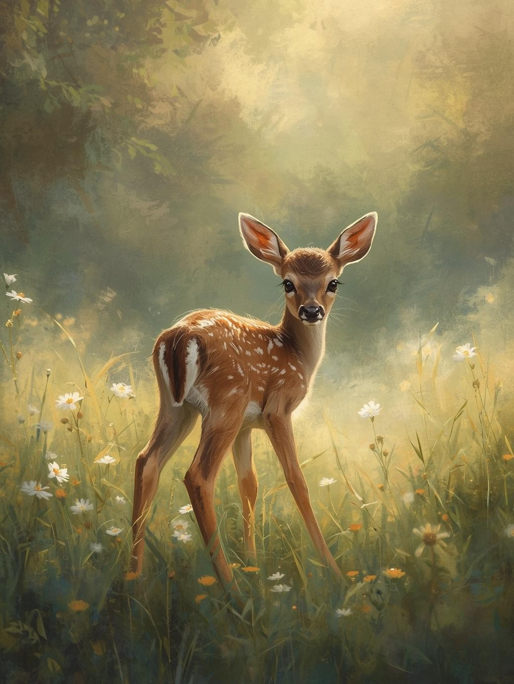 Paint By Number Curious Fawn in Meadow – Adorable Deer Art Kit
