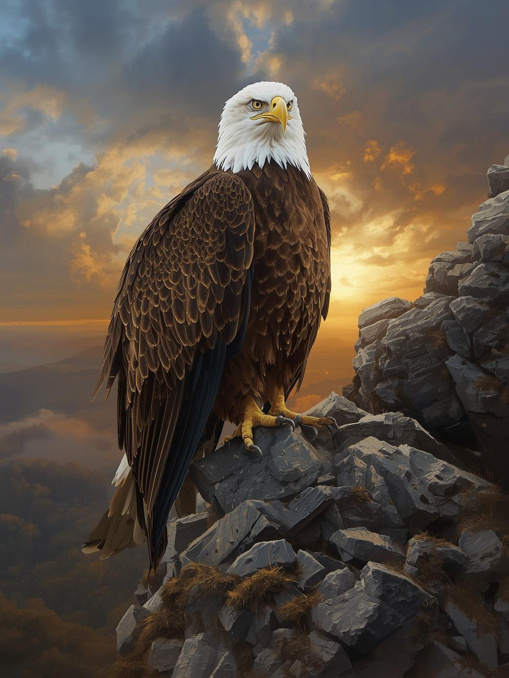 Paint by Number Majestic Eagle on Rocky Perch at Sunrise – Wildlife Canvas Kit