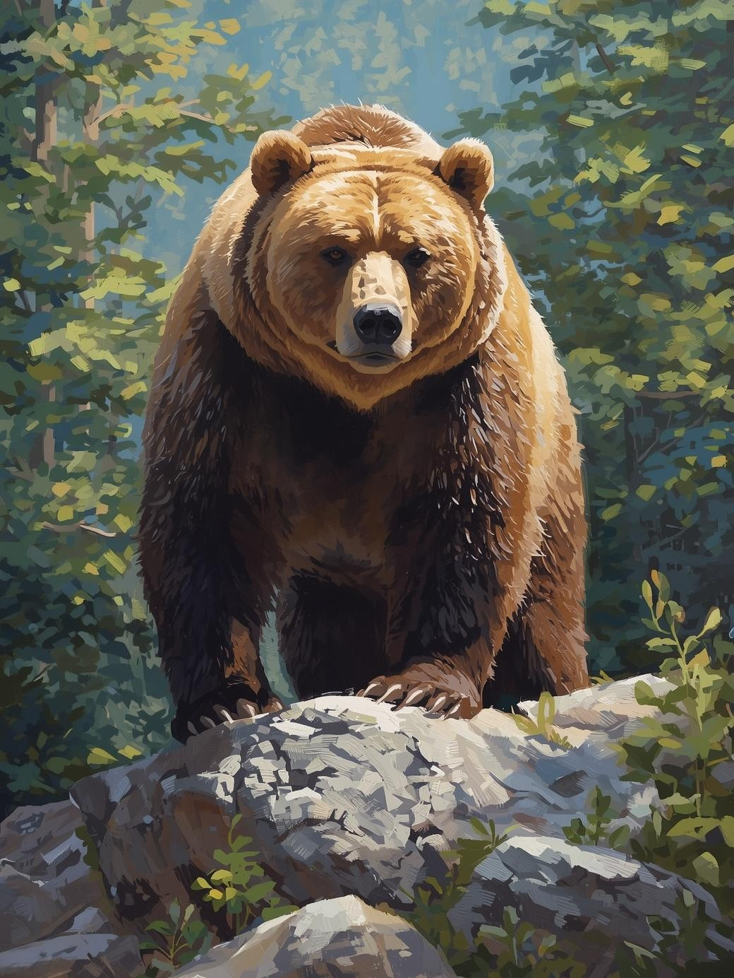 Paint By Number Lone Brown Bear in Woodland – Dramatic Wildlife Art Kit