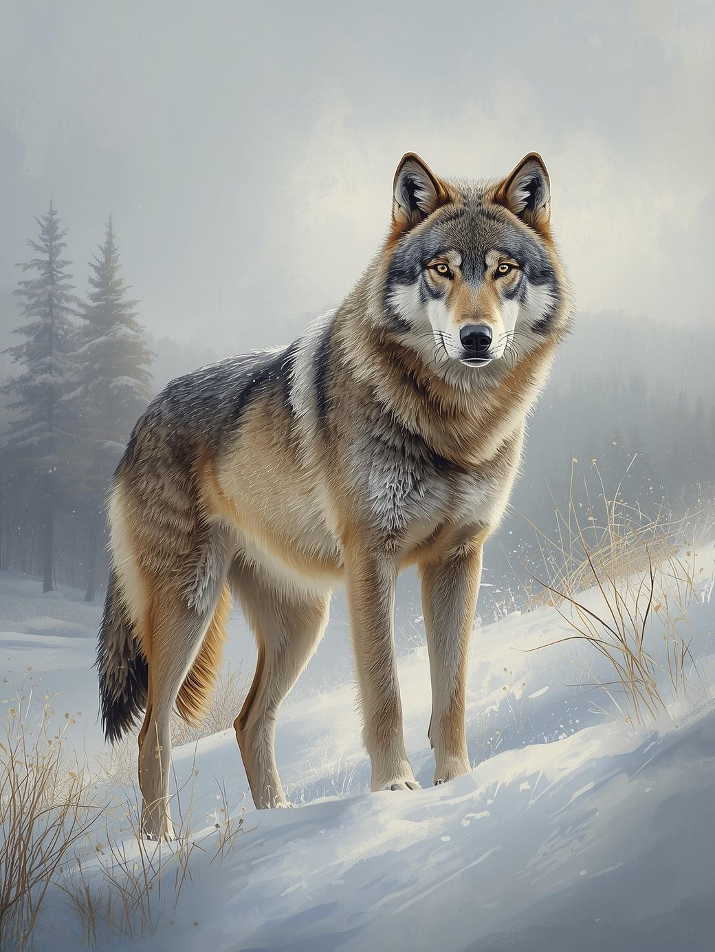 Paint By Number Lone Wolf in Winter – Dramatic Wilderness Wildlife Art Kit