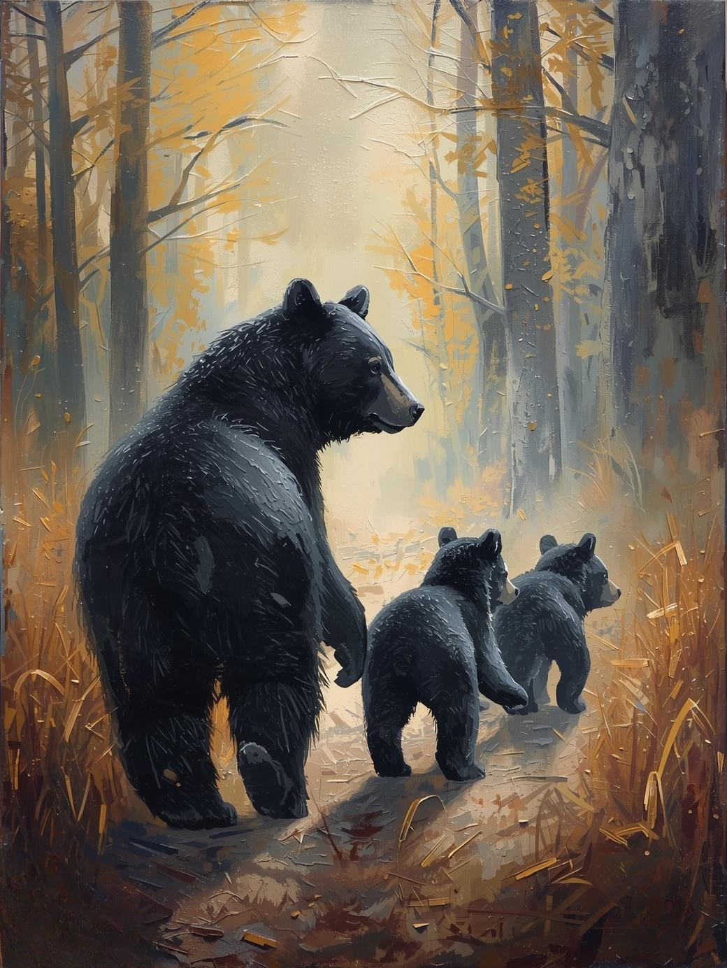 Paint By Number Mother Bear and Young Cubs – Heartwarming Woodland Painting Kit