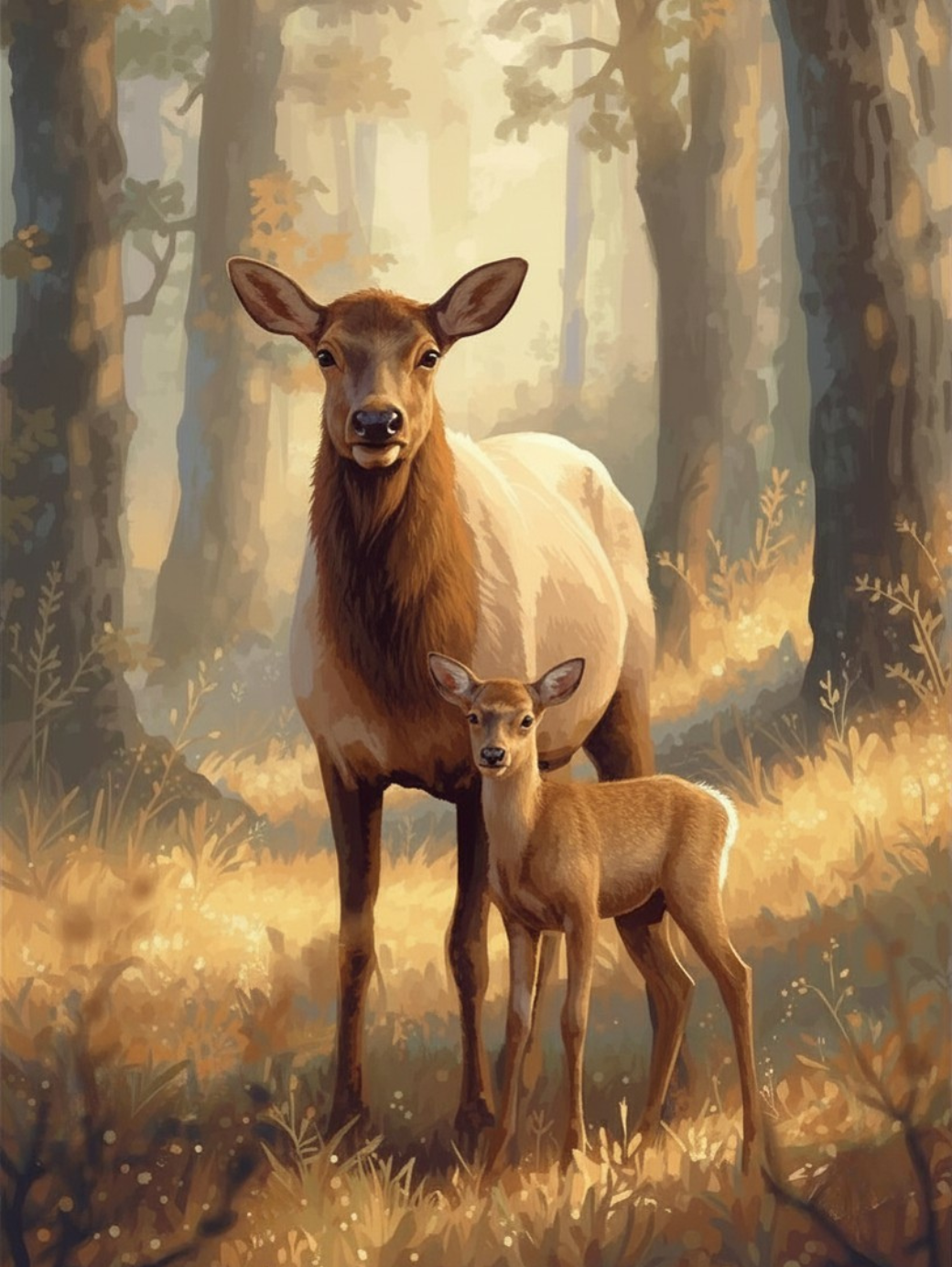 Paint By Number Mother Elk and Calf – Heartwarming Nature Painting Kit