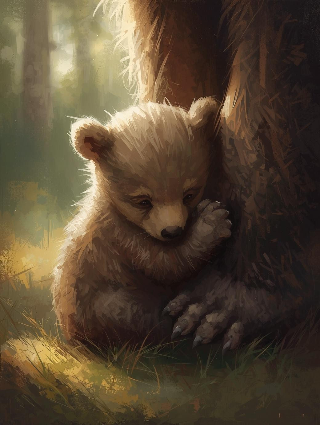 Paint By Number Playful Bear Cub Holding Mom’s Leg – Sweet Wildlife Nature Wall Art Kit