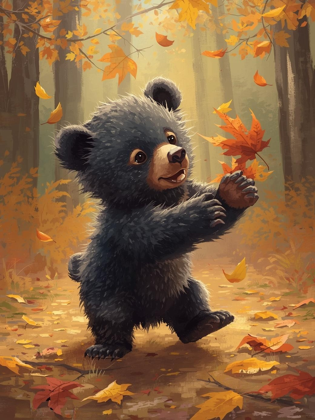 Paint By Number Playful Bear Cub in Forest – Adorable Wildlife Nature Art Kit