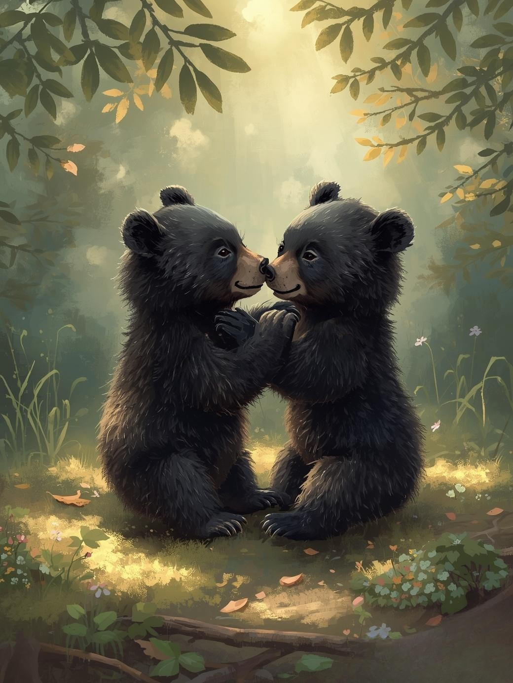 Paint By Number Playful Bear Cubs in Forest – Heartwarming Wildlife Nature Art Kit