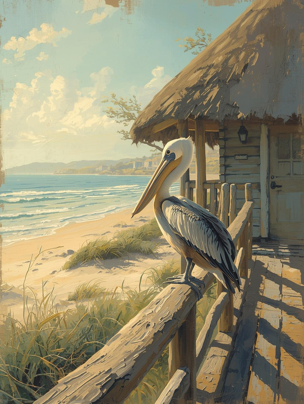 Paint by Number Pelican Near Beach Cabin – Coastal Paint by Number Kit for Adults