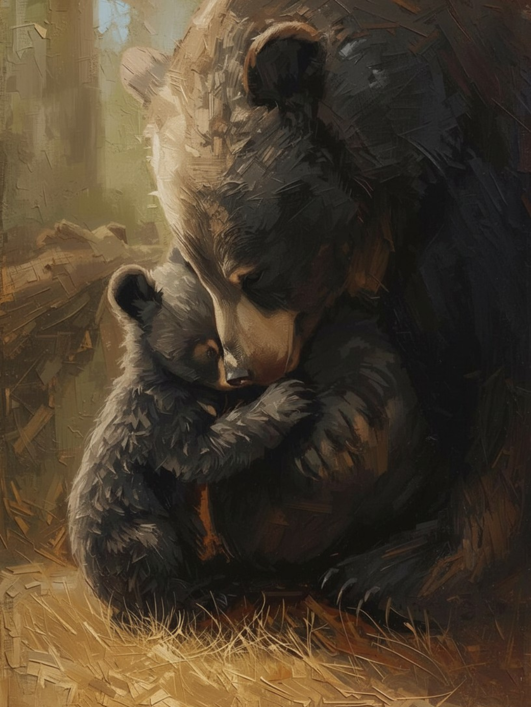Paint By Number Tender Moment Bear and Cub Snuggling in Forest – Adorable Nature Painting Kit