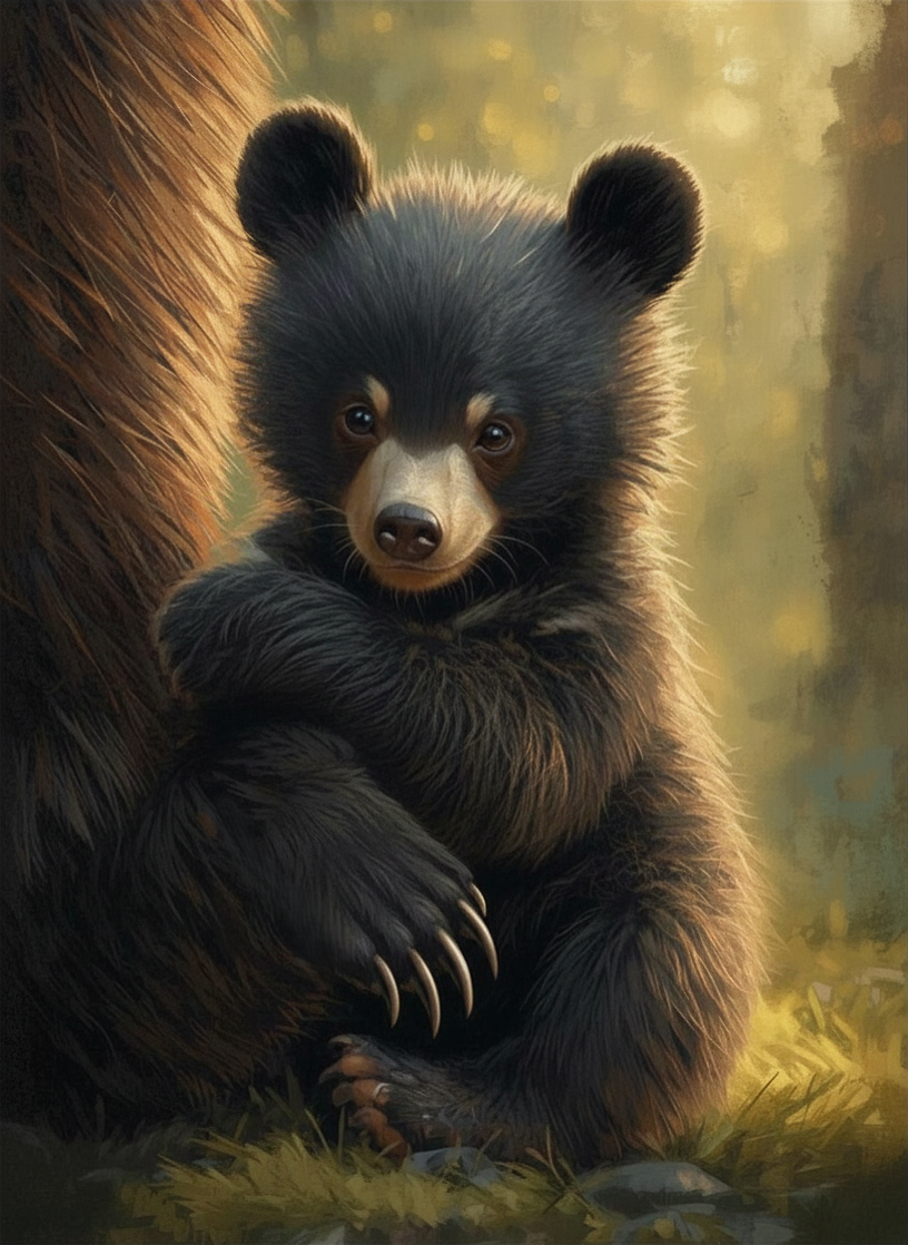 Paint By Number Tender Moment Cub Hanging on Mother Bear – Adorable Woodland Painting Kit