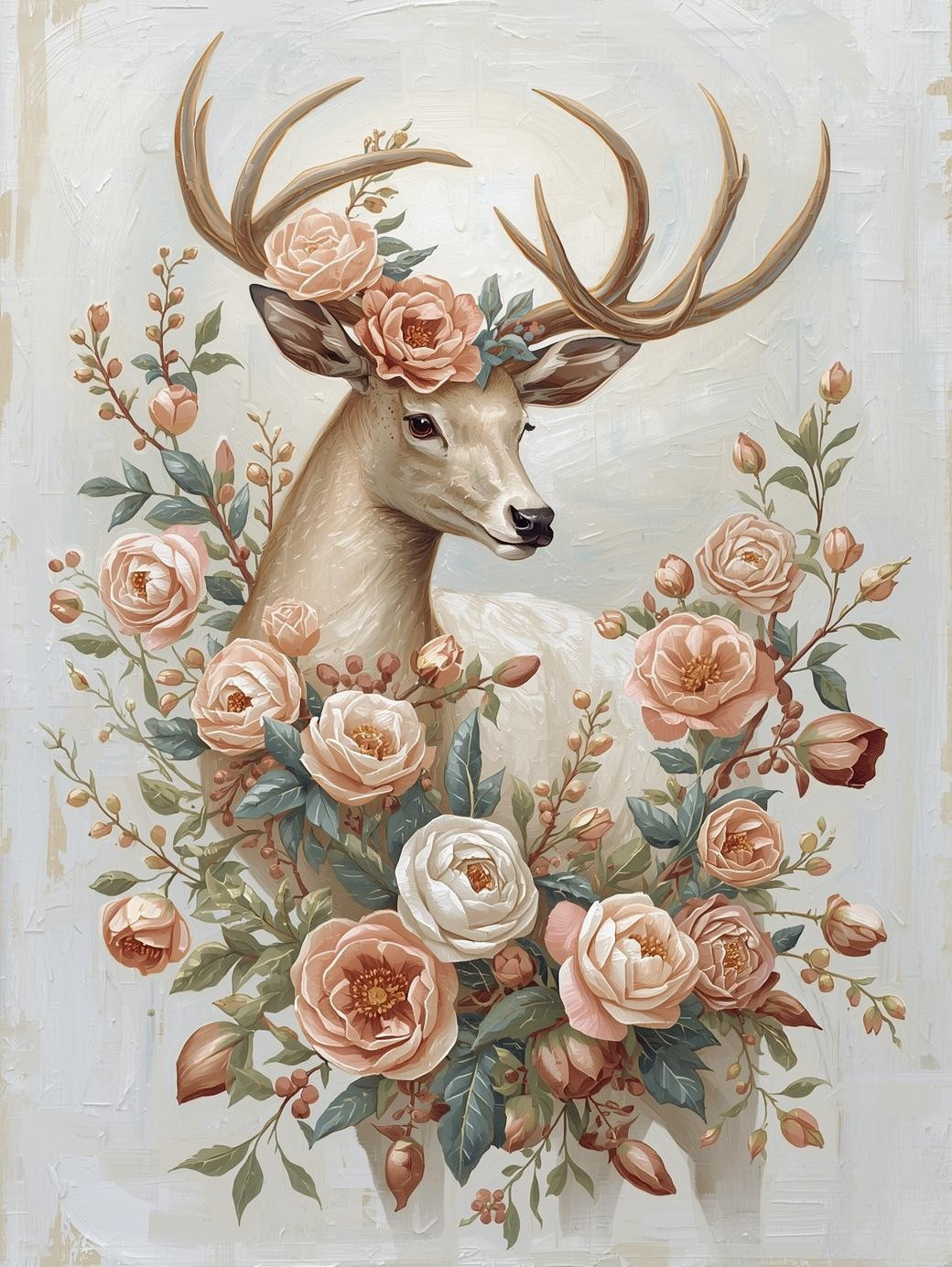 Paint By Number Whimsical Deer with Flowers – Cute Forest Wildlife Kit