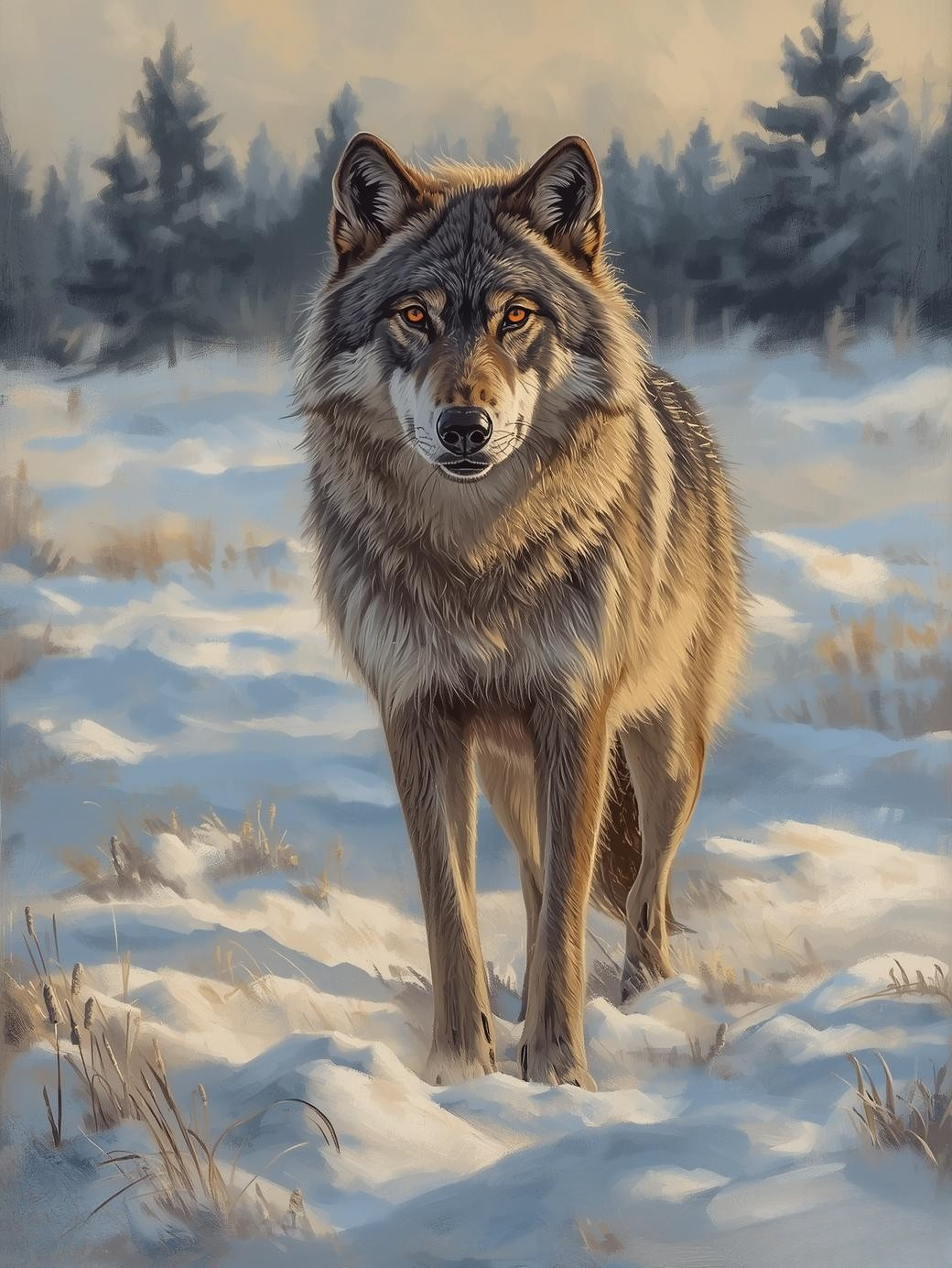 Paint By Number Wolf in Snowy Forest – Majestic Nature Painting Kit