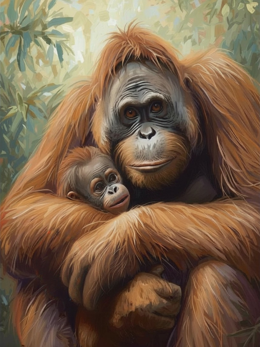Paint By Number Tender Adult Orangutan with Baby – Heartwarming Jungle Wildlife Art Kit