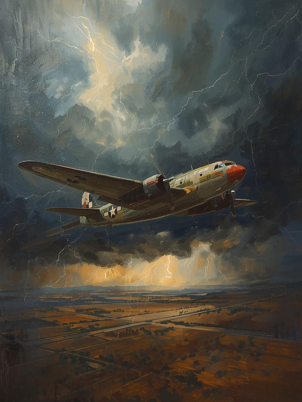 Paint by Number Aircraft in Storm Over Plains – Dramatic Aviation Wall Art Canvas DIY Kit for Adults