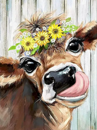 Paint by Number Cow with Daisies