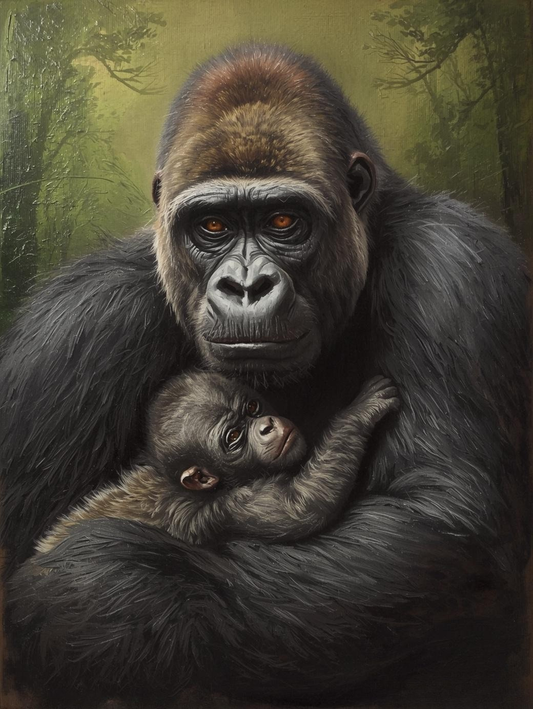 Paint By Number Close-Up of Gorilla Mother and Baby – Sweet Jungle Wildlife Art Kit