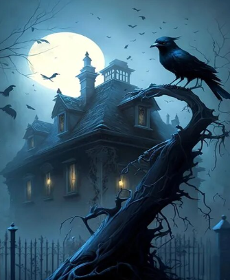 Paint by Number Scary House with Crows