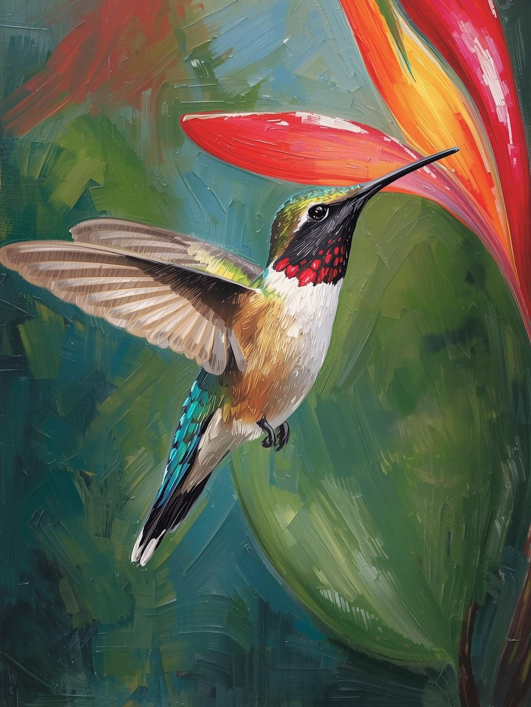 Paint By Number Hummingbird in a Blooming Flower Garden – Colorful Adult Canvas Kit, Serene Garden & Nature Wildlife Painting