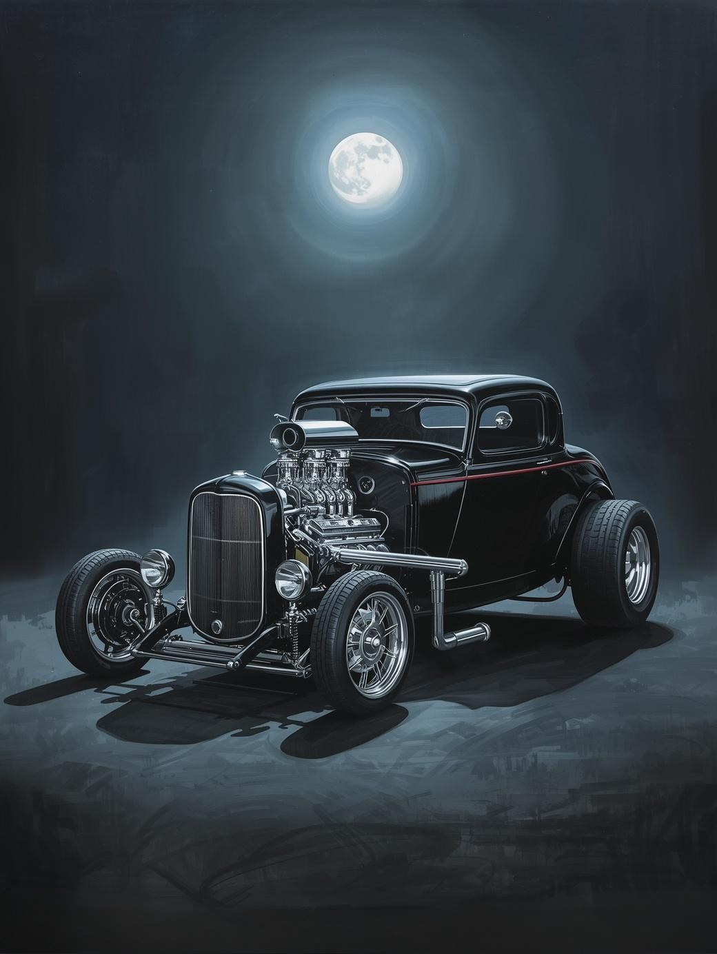 Paint by Number Hot Rod in Foggy Night – Moody Car Scene Paint by Number Canvas Kit