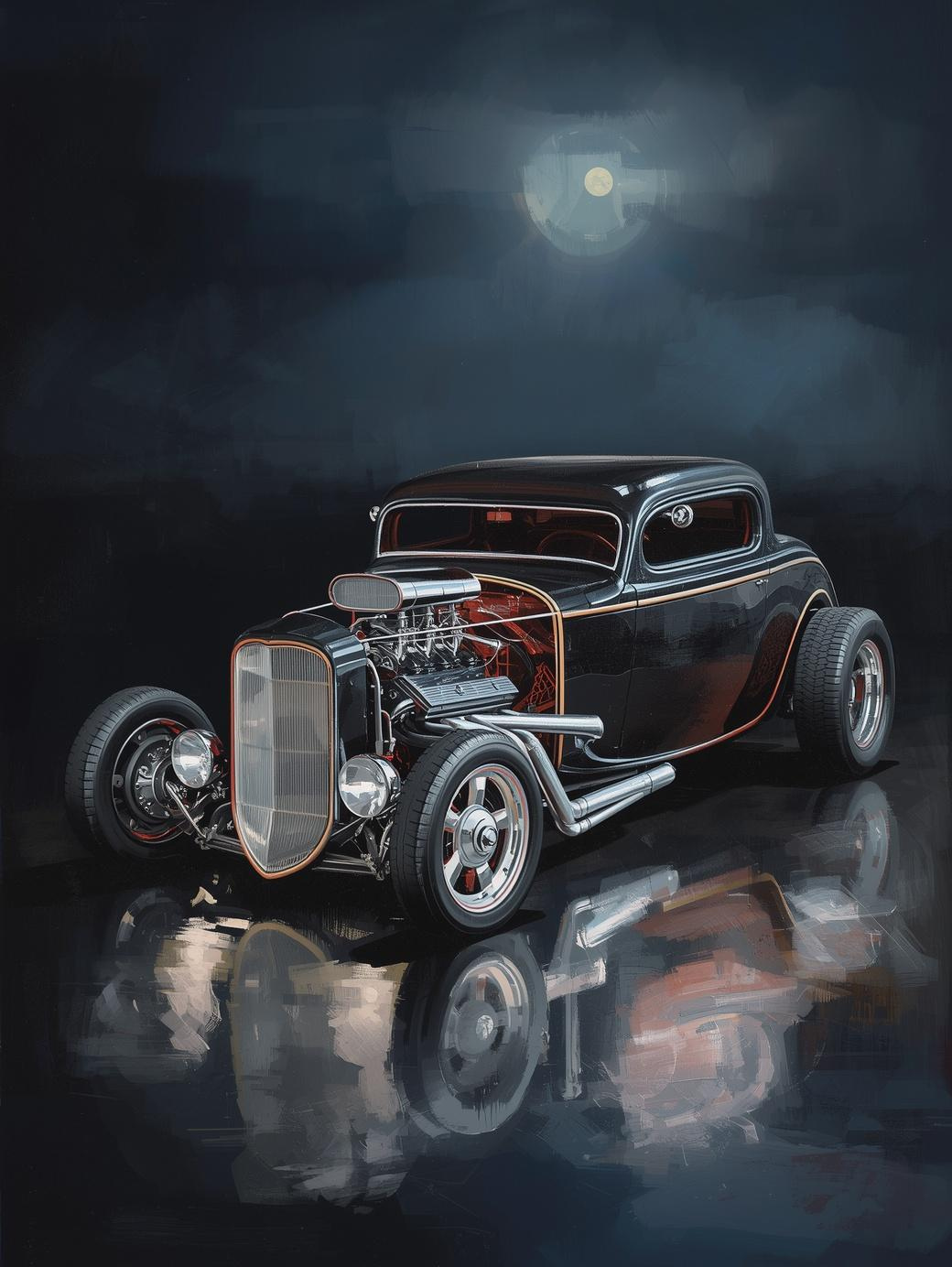 Paint by Number Hot Rod with Exposed Engine – Dark Performance Car Acrylic Paint by Number Kit