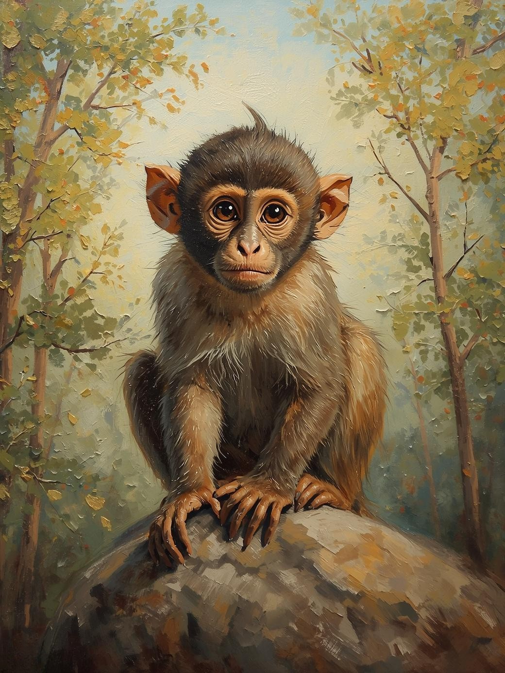 Paint By Number Snub-Nosed Monkey Sitting on Rock – Adorable Jungle Wildlife Painting Kit