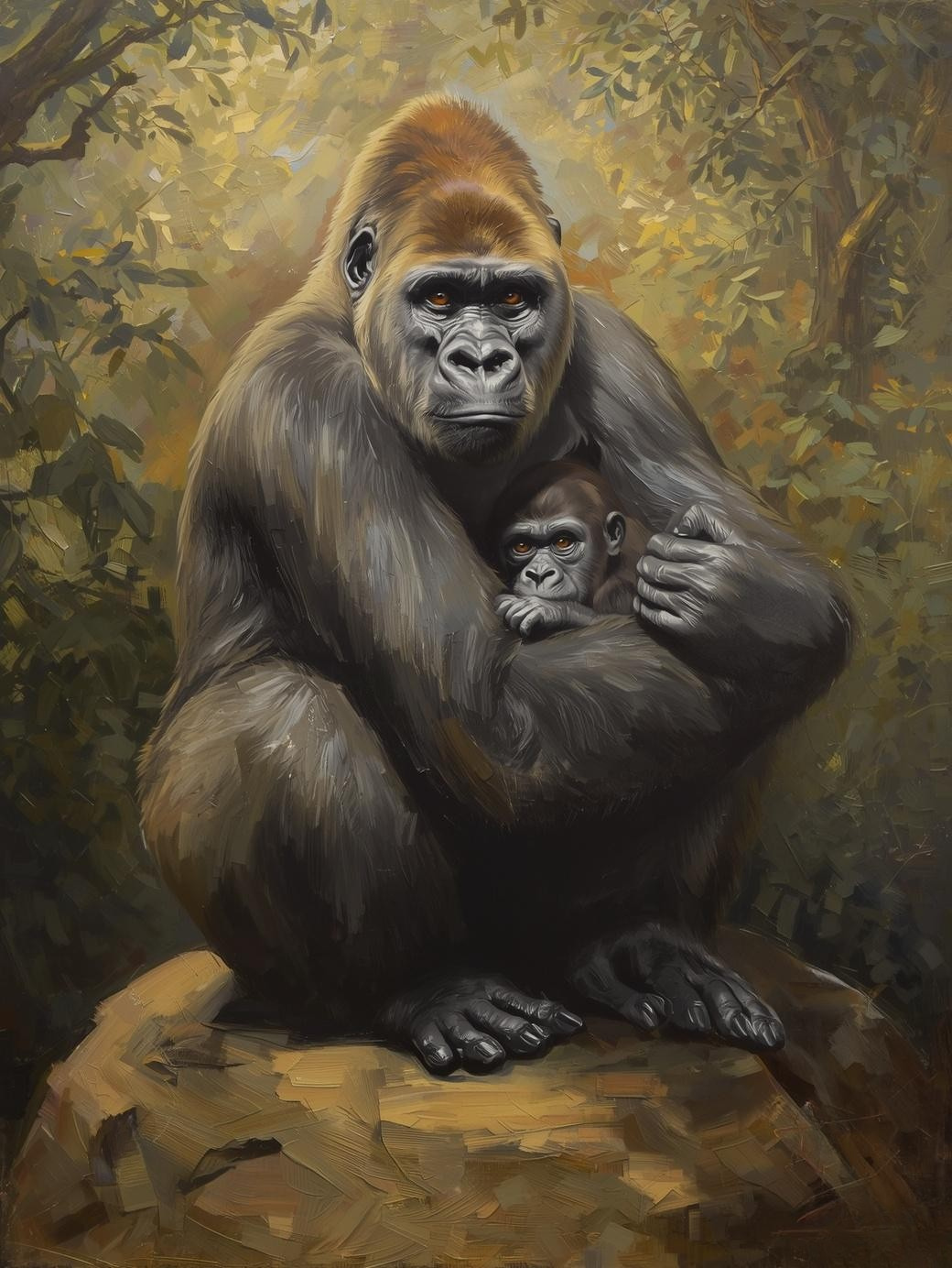 Paint By Number Tender Gorilla Mother and Baby Close-Up – Heartwarming Jungle Wildlife Art Kit