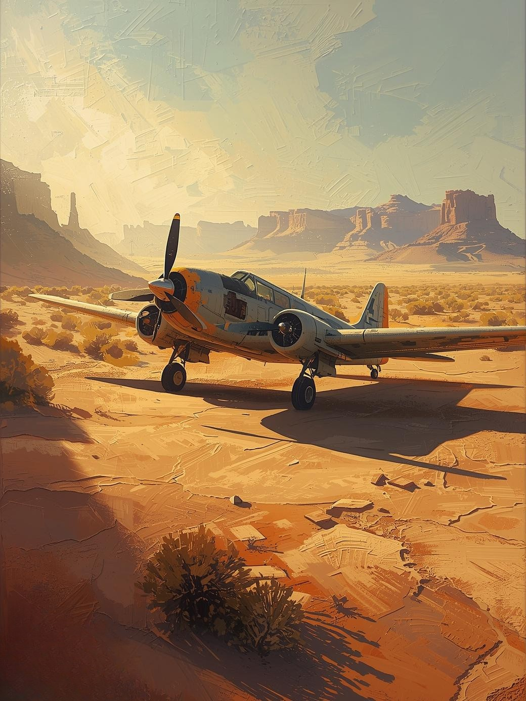 Paint by Number Vintage Airplane at Desert Airstrip Sunset – Golden Hour Aviation Wall Art Canvas DIY Kit for Adults