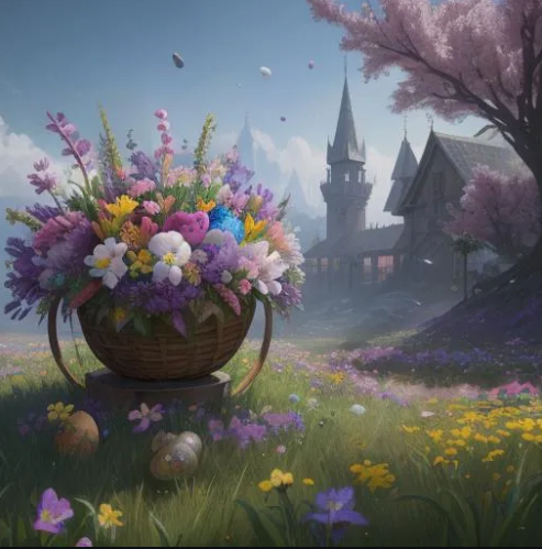 Paint By Number Pastel Paradise Easter Eggs and Flower Basket