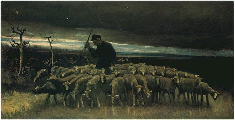 Shepherd with a Flock of Sheep -Vincent Van Gogh Paint by Number