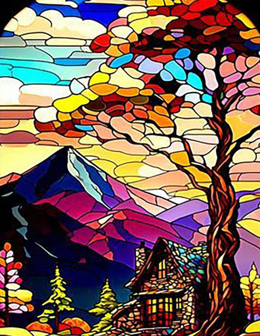 Stained Glass Fall Mountains Diamond Painting