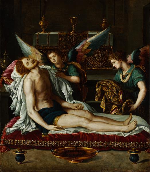 Paint by Number The Body of Christ Anointed by Two Angels - Alessandro Allori