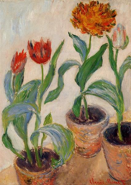 Paint By Number Three Pots of Tulips - Claude Monet
