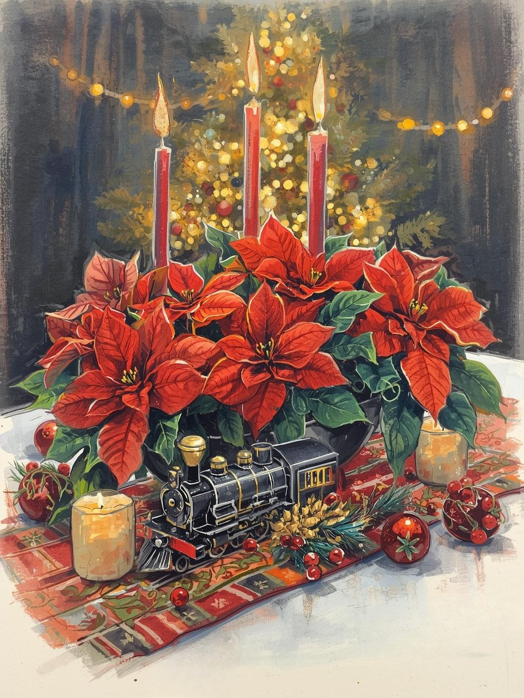 Paint by Number Festive Red Poinsettias