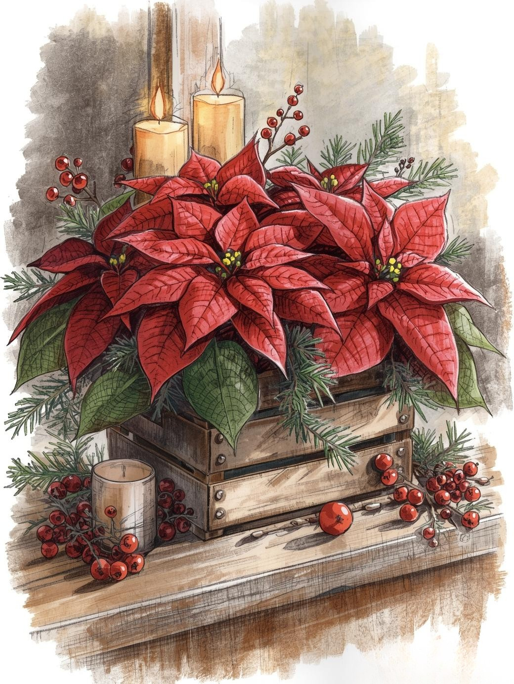Paint by Number Holiday Poinsettia Magic