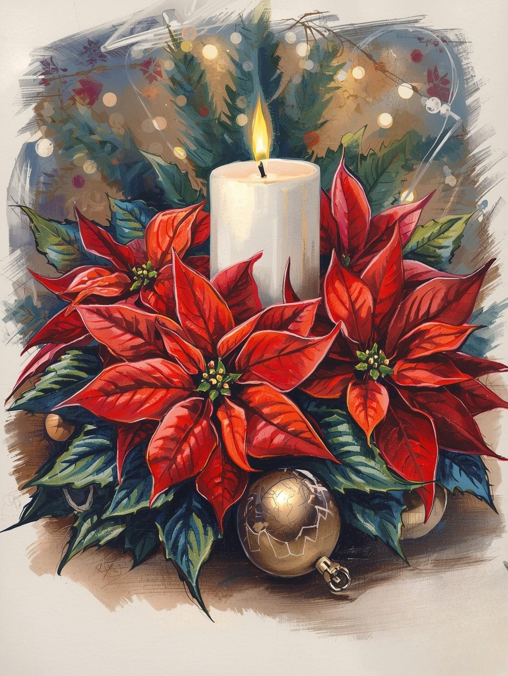 Paint by Number Sparkling Christmas Poinsettias