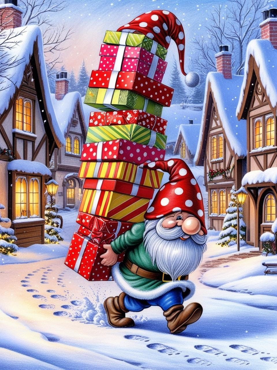 Paint by Number Festive Gnome Village