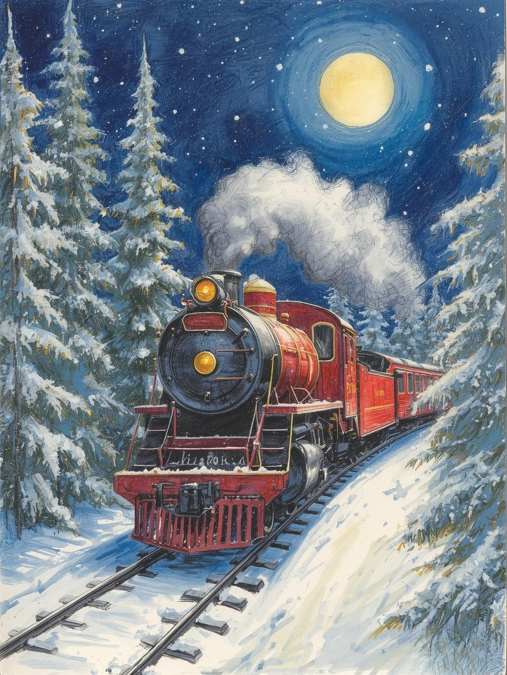Paint by Number Under the Winter Moon – Christmas Train Ride