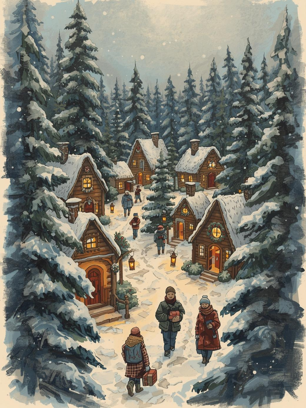 Paint by Number Snow-Covered Village Lane