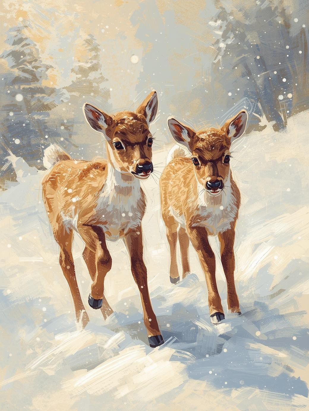 Paint by Number Fawns in the Snow – A Christmas Morning Stroll