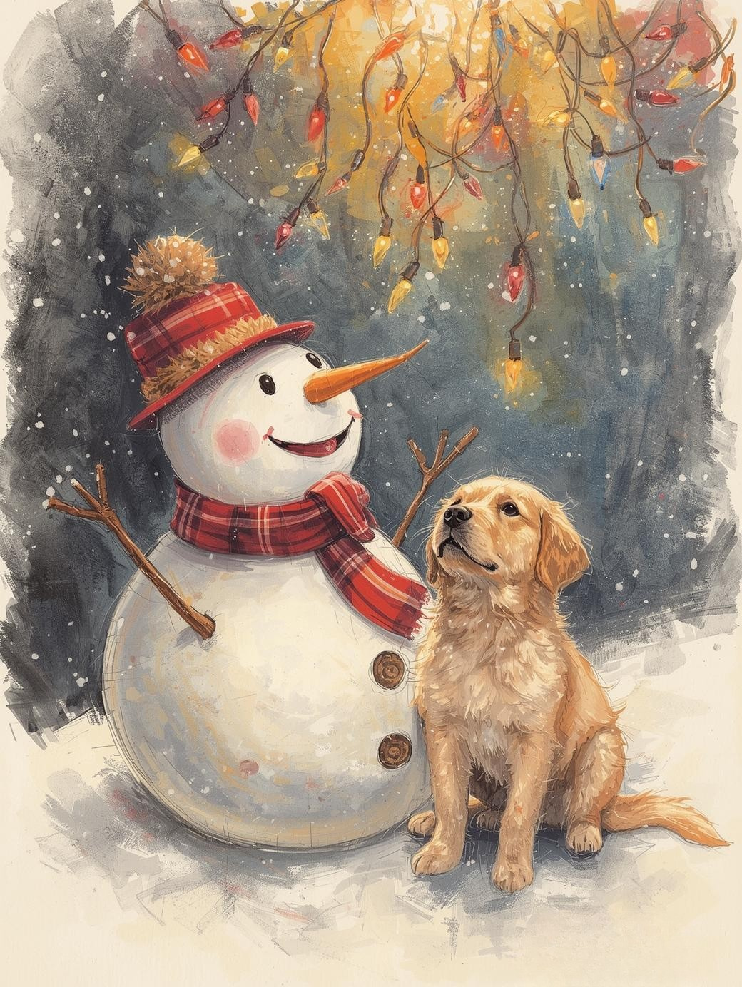 Paint by Number Frosty Friends – Snowman and Puppy