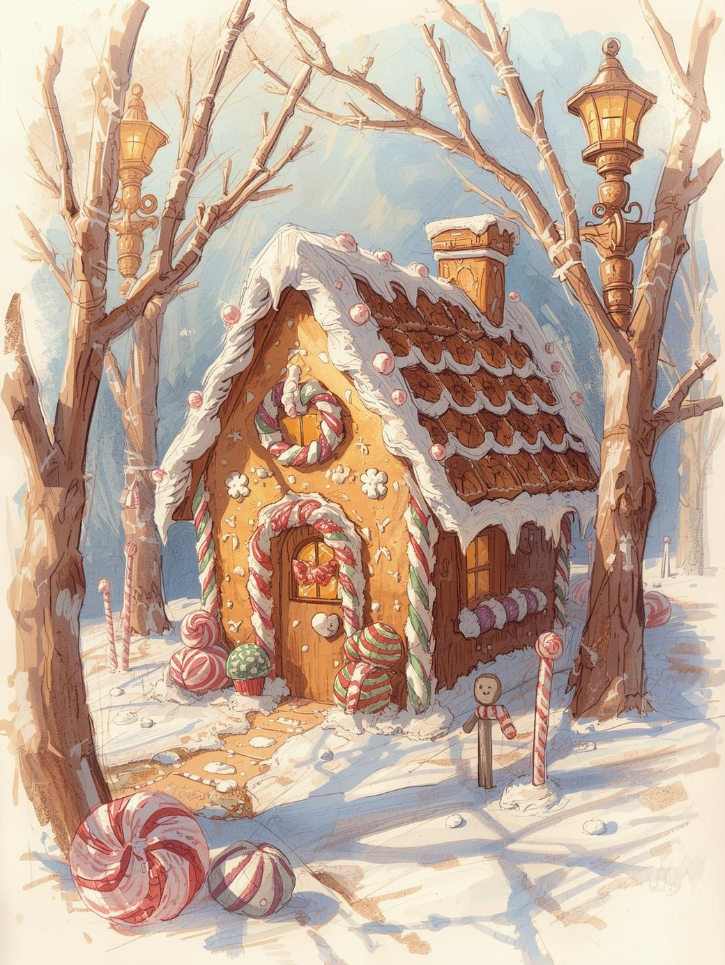 Paint by Number Snowy Holiday Lane with Cozy Christmas Cottage – DIY Art Kit