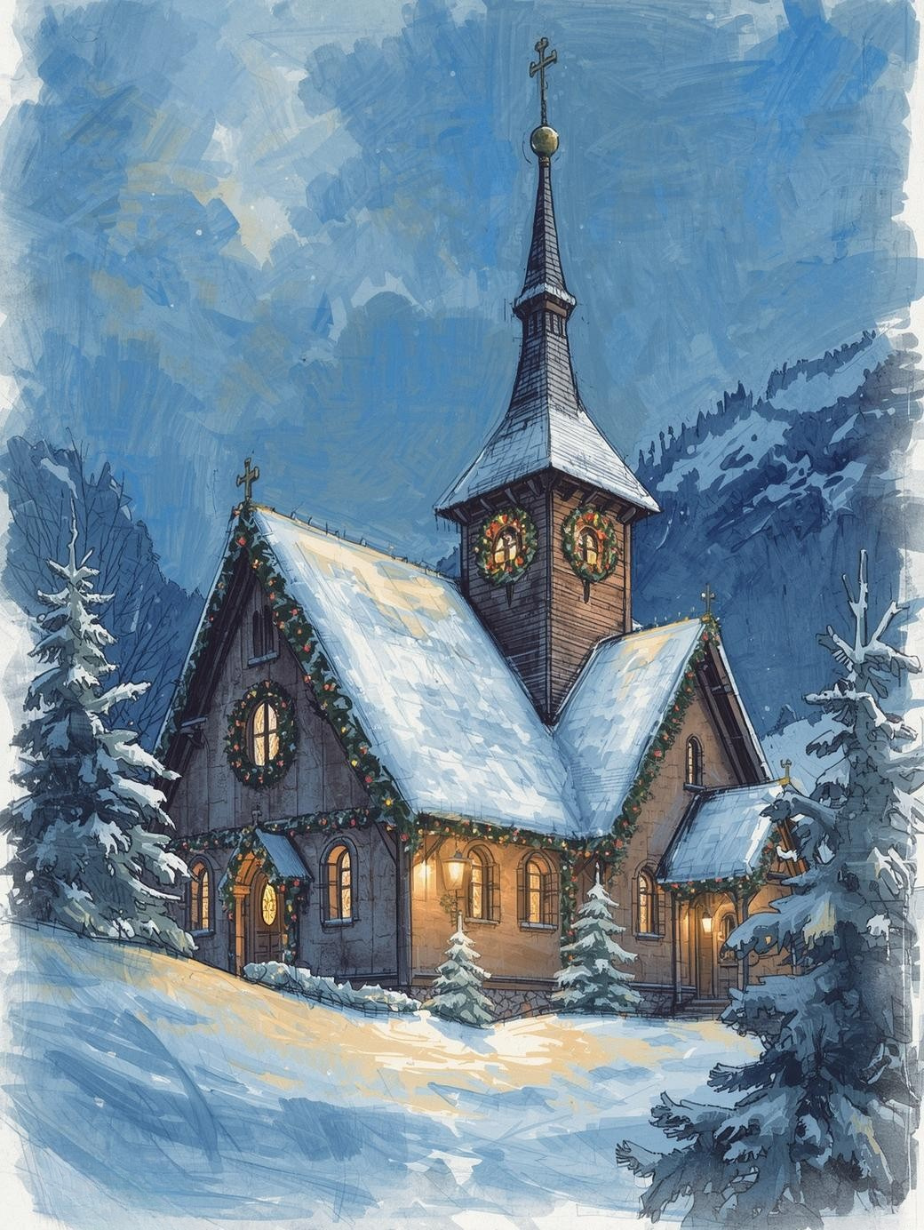 Paint by Number Merry & Bright Village Church