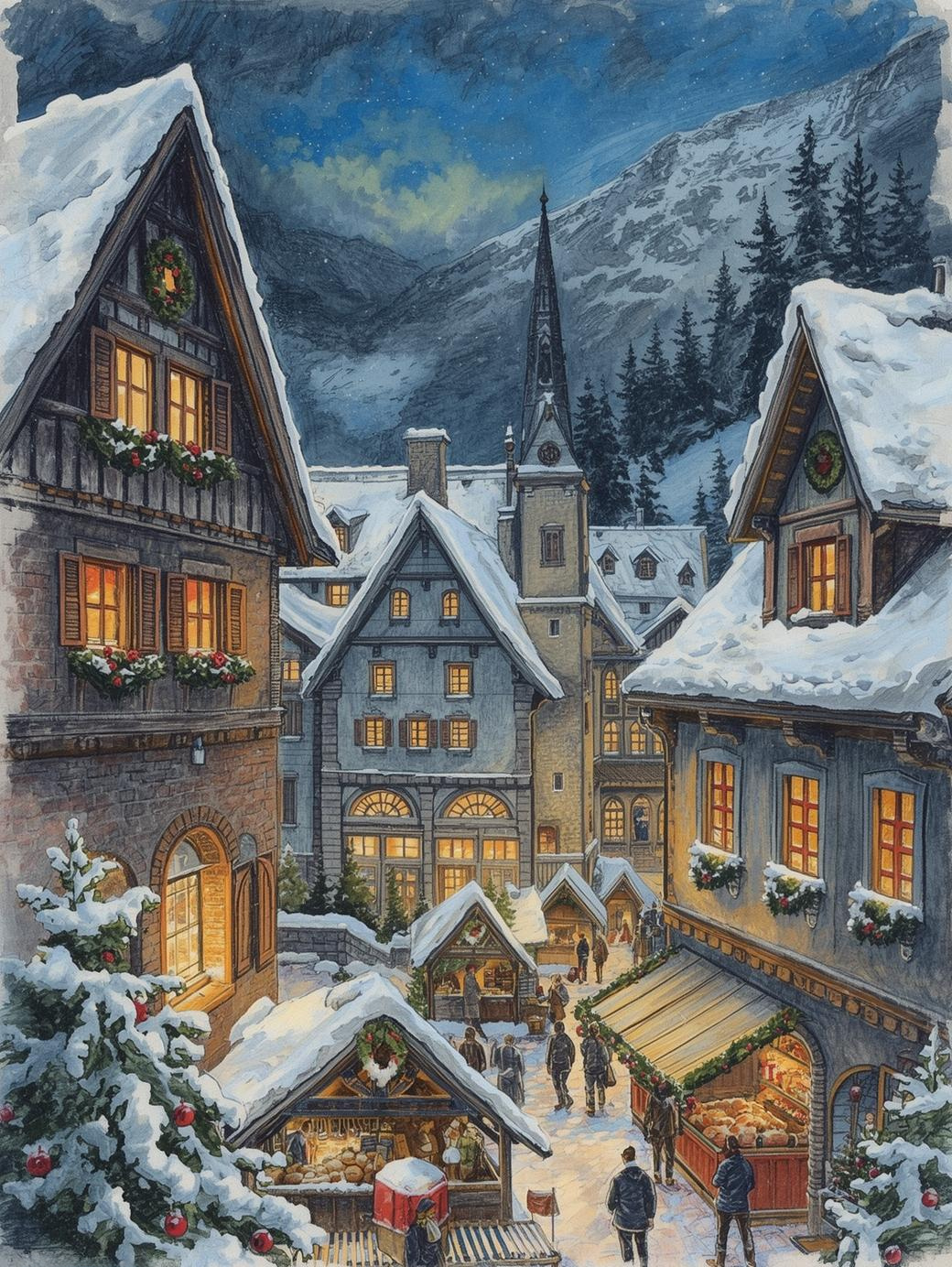 Paint by Number Warm Lights in Snowy Village